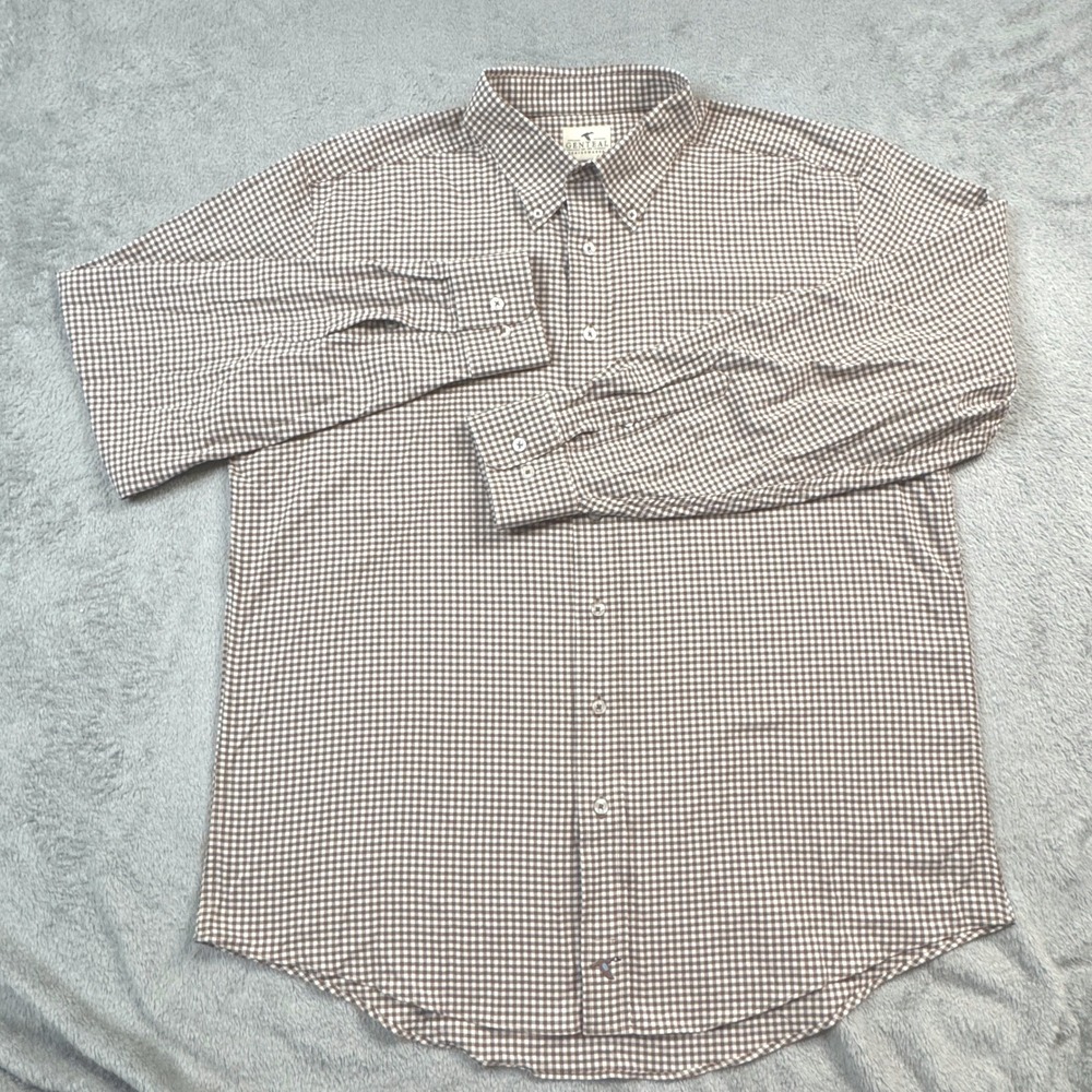Genteal Performance Shirt Mens XL Brown White Gingham Check Long Sleeve - Picture 2 of 9